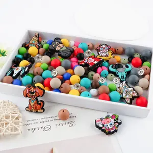 Cartoon Animal Design Silicone Bead, 50pcs/box Round Silicone Bead, DIY Jewelry Making Accessories for Keychain, Pen, Bracelet, Necklace, DIY Galaxy Beads