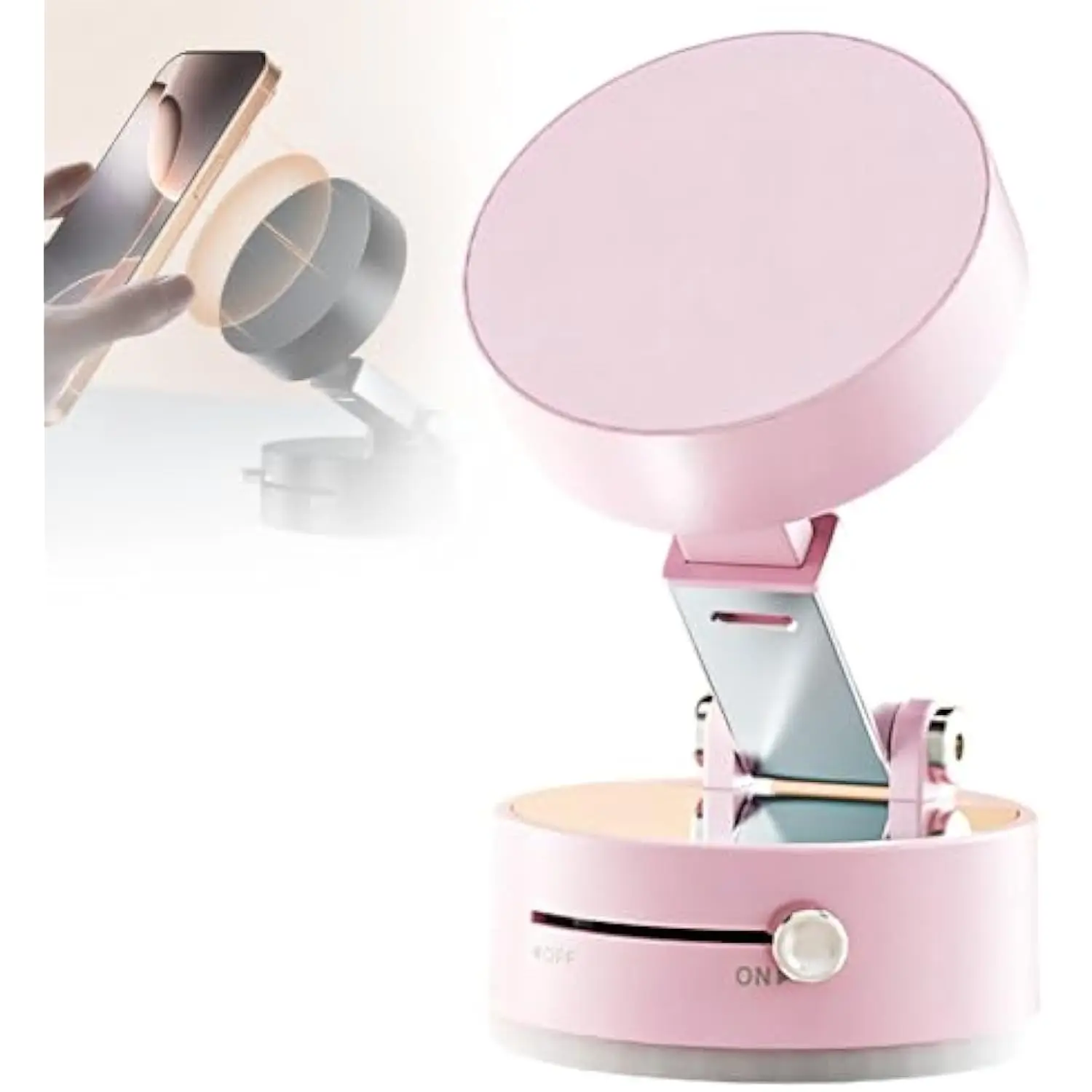 Outdoorfun Adjustable Phone Stand with On Off Switch 360° Rotation Foldable Portable Multipurpose Holder for Car Home Office in Pink