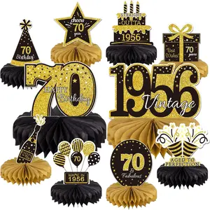 10PCS 70th Birthday Table Centerpieces Decorations 2026 Vintage 1956 Honeycomb Table Topper Back in 1956 Birthday Party Decor for Men Women Gold & Black 70 Years