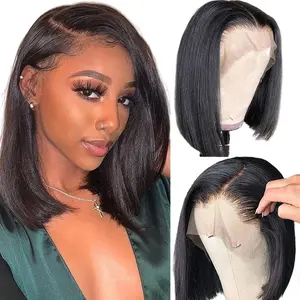 GK Bob Wig Human Hair - Natural Black 13x4 HD Lace Front Wigs Human Hair for Black Women 12inch, 180% Density, Natural Hairline, Straight Short Glueless Wigs Human Hair Pre Plucked Pre Cut Bob