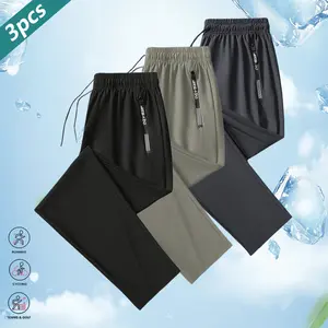 Clean Gent 3-pack/single item ice silk athletic pants with zippered pockets, high elasticity, drawstring closure, slim fit, lightweight long pants, quick-dry pants for outdoor activities and fitness apparel bottoms