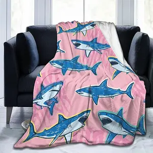 Cartoon Shark Blanket Soft Lightweight Throw Blanket Cozy Flannel Bed Throws for Travel Home Room Bedroom Decor Gift for Boys Girls Kid Adults 50"x40"