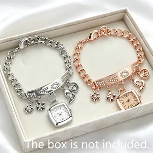 Luxury Women's Floral LOVE Letter Watch, Stainless Steel Quartz Bracelet Watch, Elegant Casual Formal Dress Wristwatch Gift for Her