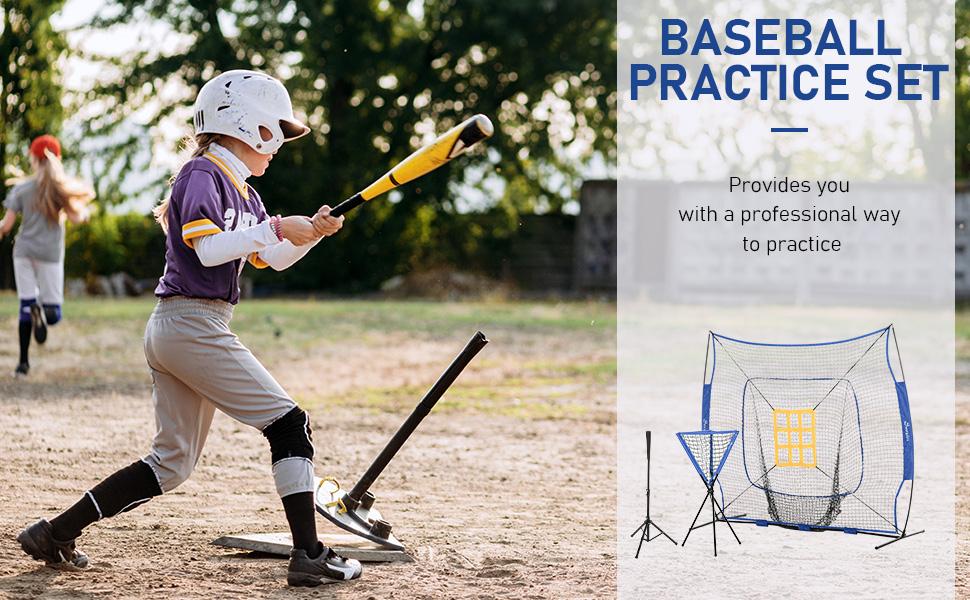 Soozier Baseball & Softball Training Net Set with 7.5'x7' Catcher Net/17'x5.5' Strike Zone, Adjustable Tee, Ball Caddy & Carry Bag for Hitting, Pitching, Batting Practice