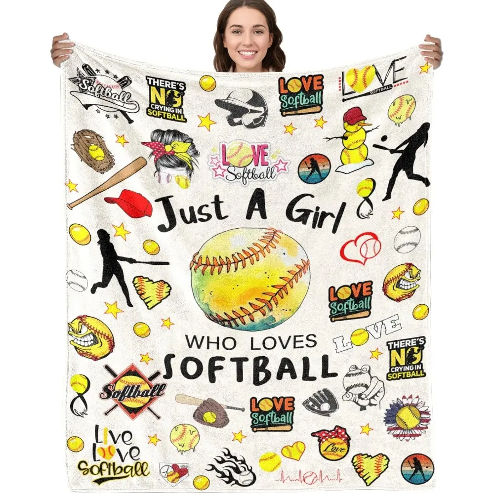 1PC Softball Gifts Throw Blanket Softball Team Accesories for Girls Softballs Lover Player Gift Soft Cozy Flannel Throw Blanket Comfy Blankets