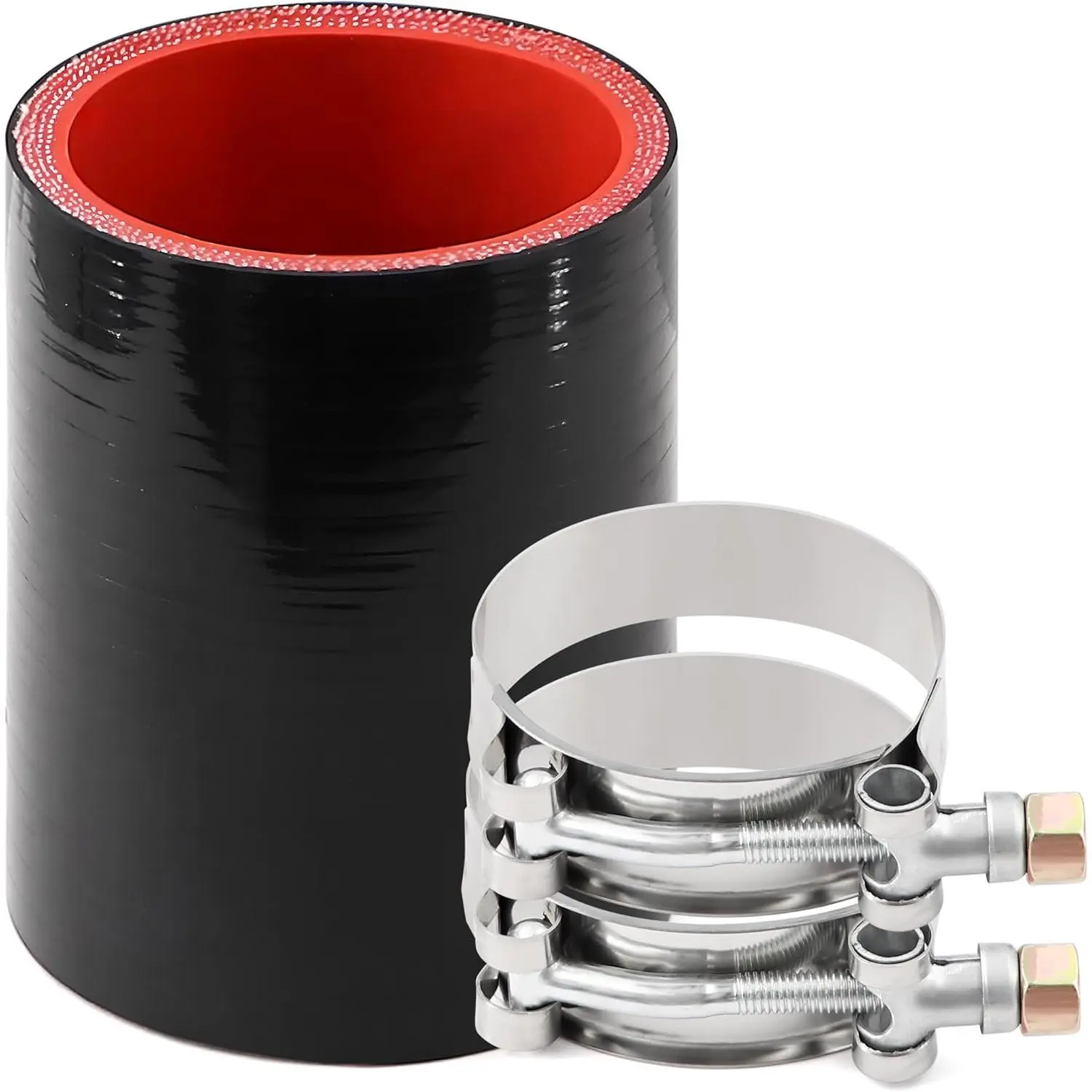 2-Inch (51mm) High-Temperature 4-Ply Reinforced Straight Silicone Hose Performance Coupler with 2pcs T-Bolt Clamps for High-Level Turbo Pipe Connecting