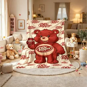 Dr Pepper Funny Bear Flannel Blanket for Kids & Adults, Cute Retro Soda Cartoon Soft Fleece Throw Blanket, Cozy Warm Reversible Plush Lightweight Bedding for Couch Sofa Bed Dorm, Birthday Christmas Holiday Gift