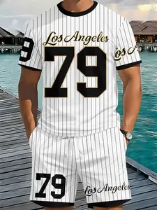 Los Angeles No. 79 Baseball Men's 3D Digital Printing Two-Piece Set, 2Pcs, Trendy and Fashionable Set, Trendy Retro Casual Two-Piece Set, Vacation Style Trendy Outfit, Breathable Sports and Casual Style, a Perfect Holiday Gift for Men