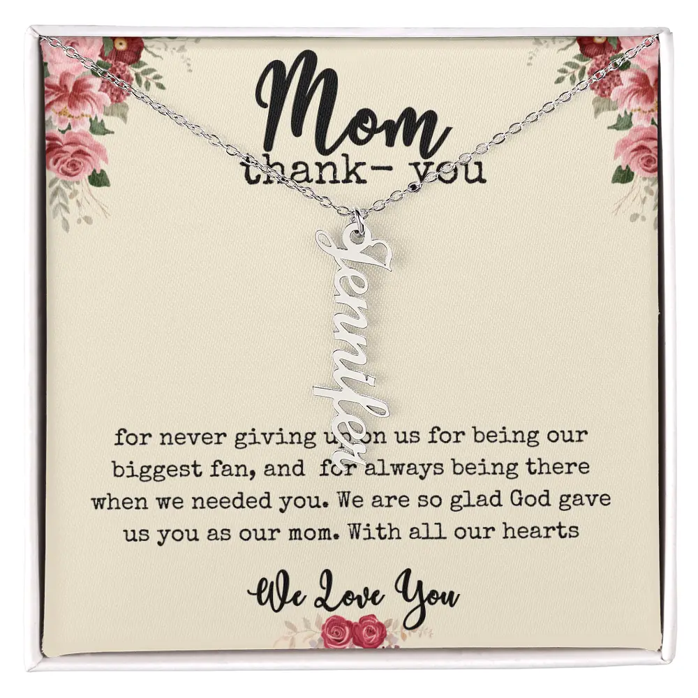 Mom Gift –  Vertical Bar Name Necklace, Personalized Engraved Pendant Jewelry for Birthday, Christmas, Mother’s Day
