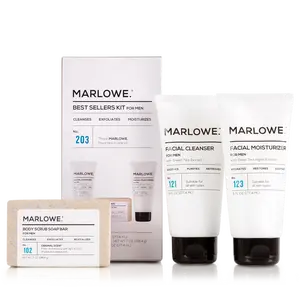 US No. 203 Best Sellers Kit: 102 Body Scrub Soap Bar, 121 Facial Cleanser & 123 Facial Moisturizer Skincare Bundle Shower Products Cleansing Vegan Lightweight