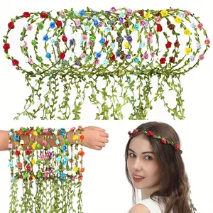 18PCS Assorted Garlands Flower Crown for Women,Bohemian Floral Headpieces Rose Flower Headbands Hair Accessories for Fairy Birthday Party Decorations Wedding Festival Vacation