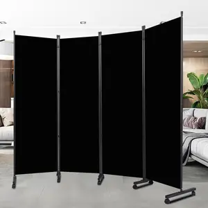 Portable 88" 4-Panel Folding Privacy Screen Freestanding Fabric Room Divider with Wheels for Room Separation — Ideal for Home Office and Hospitals