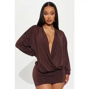 Odette Long Sleeve Mini Dress - Chocolate