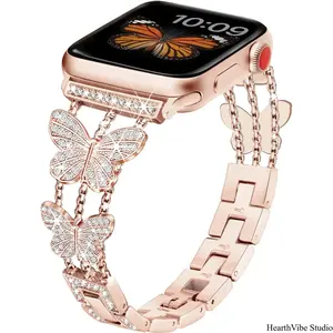 Women's Bling Diamond Metal Butterfly Strap Apple Watch Band, Compatible with 38mm/40mm/42mm/44mm/41mm/45mm/49mm Iwatch Series 9/8/7/SE/6/5, Wearable Tech Accessories