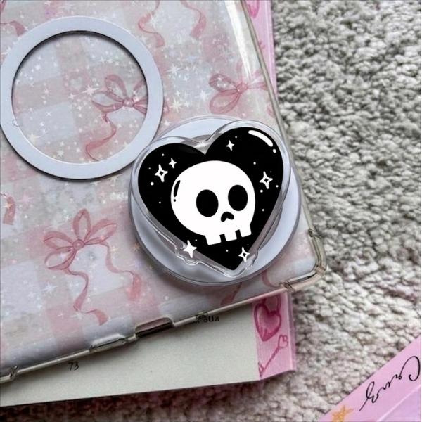 Cute Skull in Heart MagSafe Phone Grip, Aesthetic Goth Heart Griptok, Spooky Sweet Phone Stand, Trendy BookTok Accessory, Unique Gift