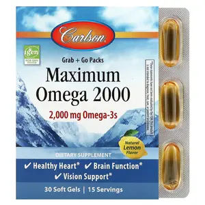 Carlson Maximum Omega 2000, Natural Lemon, 30 Soft Gels (1,000 mg per Soft Gel)