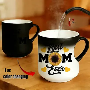 Magic Color-Changing Heart Mug, Sunflower Print, Best Mom Ever Text, Thermosensitive Ceramic, 330ML, Mother's Day & Birthday Gift, Coffee Cups