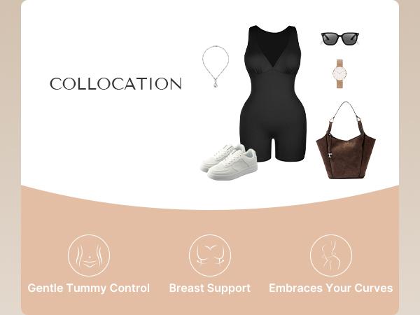 SHAPELLX  Deep V Sculpt Bodycon Stretch Shorts Jumpsuit Romper Tummy Control Boyleg Bodysuit