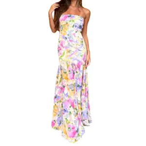 Women Strapless Floral Sundress Backless A-Line Long Tube Maxi Dress for Cocktail Party Beach Streetwear summer outfits flowy festival wear formal Vacation Sleeveless Elegant outdoorfun