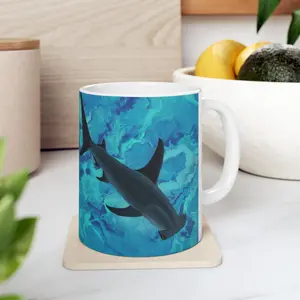 Hammerhead Shark Mirage Ceramic Mug — Ocean Blue Abstract Design (11oz & 15oz)