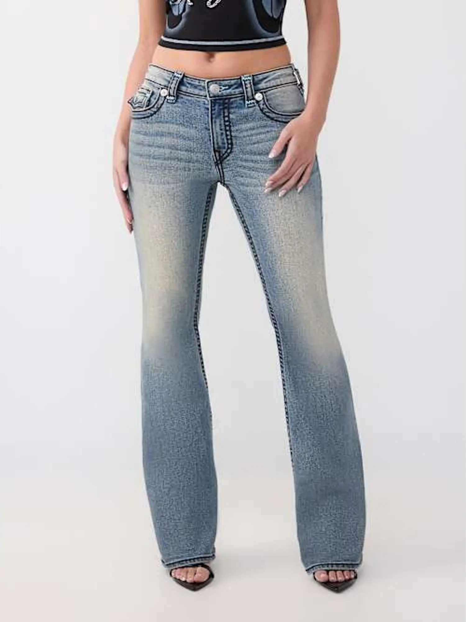 True Religion Women's Denim Becca Mid-Rise Super T Flap Bootcut Jeans, All-Seasons Women's Bottoms Pants