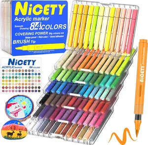 NICETY 84-Color Acrylic Paint Markers Set, Water-Based Brush Tip Paint Pens with 1–5mm Flexible Tips & Automatic Ink Control for Rock, Wood, Glass, Ceramic, Fabric & Canvas