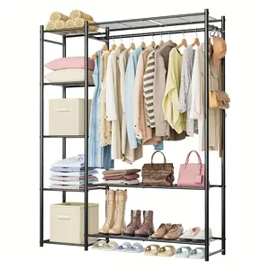 New Portable Closet Organizer - Spacious Clothing Rack with Multiple Shelves Efficient Closet Organizers Sturdy Closet Rod Garment Rack and Rangement System - Lightweight Compact and Easy to Assemble Wardrobe Closet for Small Spaces