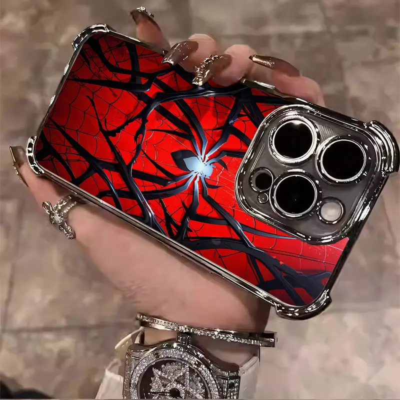 for iPhone 17/16/15/14/13/12/11 Xs Pro Max Plus Phone Case Luxury Electroplated Clear Drop Protection four corner anti Shockproof Protective Phone Case Cover Silivery Black Red Spider Comic Movie 07v-i075