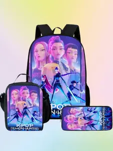 Huntrix K-Pop Demon Hunters Backpack 3pcs Set, Anime Themed School Bag with Lunch Box and Pen Case, Casual Travel Knapsack for Kids Teens Fans