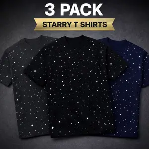 3-Piece Men's Starry Sky Print T-Shirt Set | Premium Galaxy-Print T-Shirt Set  Black/Navy/Gray  Street Style  Relaxed Fit | Short-Sleeve Tops | Harajuku Hip-Hop | Urban Aesthetics | Casual Relaxed Fit | Unisex | Best-Selling Trend | Glow-in-the-Dark Style