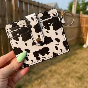 Black Cow Print Wallet Keychain Cardholder