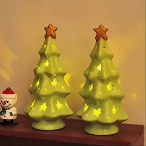Christmas Ceramic Night Light Tree, Bedroom Dorm Bedside Decor, Christmas Atmosphere Lamp, Christmas Gift, Set of 2 Pieces