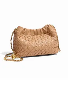 Women's Braided Cloud Bag, Fashion Pleated Ball Chain Crossbody Bag, Casual Single Shoulder Small Bag, All Seasons