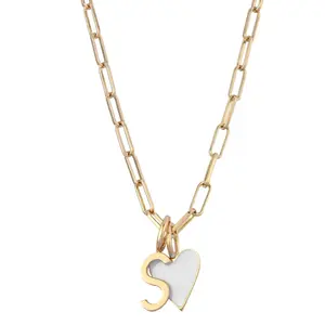 Cara White Enamel Charm Necklace with Heart Charm and Chain