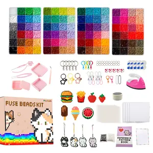 All-in-1 Fuse Beads Kit - Easy DIY, 96 Colors 53000 Pcs 2.6mm, 200+ Patterns, Built-In Iron - DIY Crafts Supplies for Women, Ideal Gift for Pixel Art Room Decorations