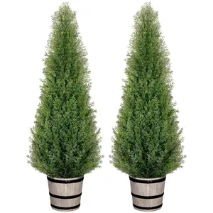 4 ft Artificial Cedar Tree with Planter Set 2 Faux Topiary Cedar Plants Realistic Potted Plants for Home Porch Office Decor Faux Pine Tree for Housewarming Gift