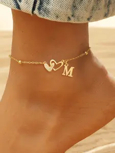 Women's Stainless Steel Beaded Chain Anklet, Heart Pendant Design, Casual All-Season Foot Jewelry Accessory