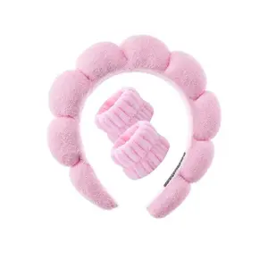 Cotton Cloud-shaped Hairband & Wristband Set for High-top Girls Comfortable Versatile Makeup Removal Accessory Pink Design
