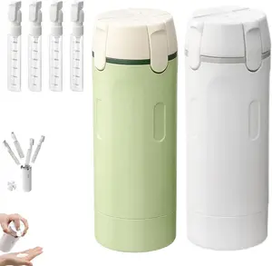 4 in 1 Travel Bottles for Toiletries,Portable Travel Toiletries Bottle Set, Portable Containers for Shampoo Lotion Conditioner Cream Transparent with Scale and Label (White+Green-2PCS)