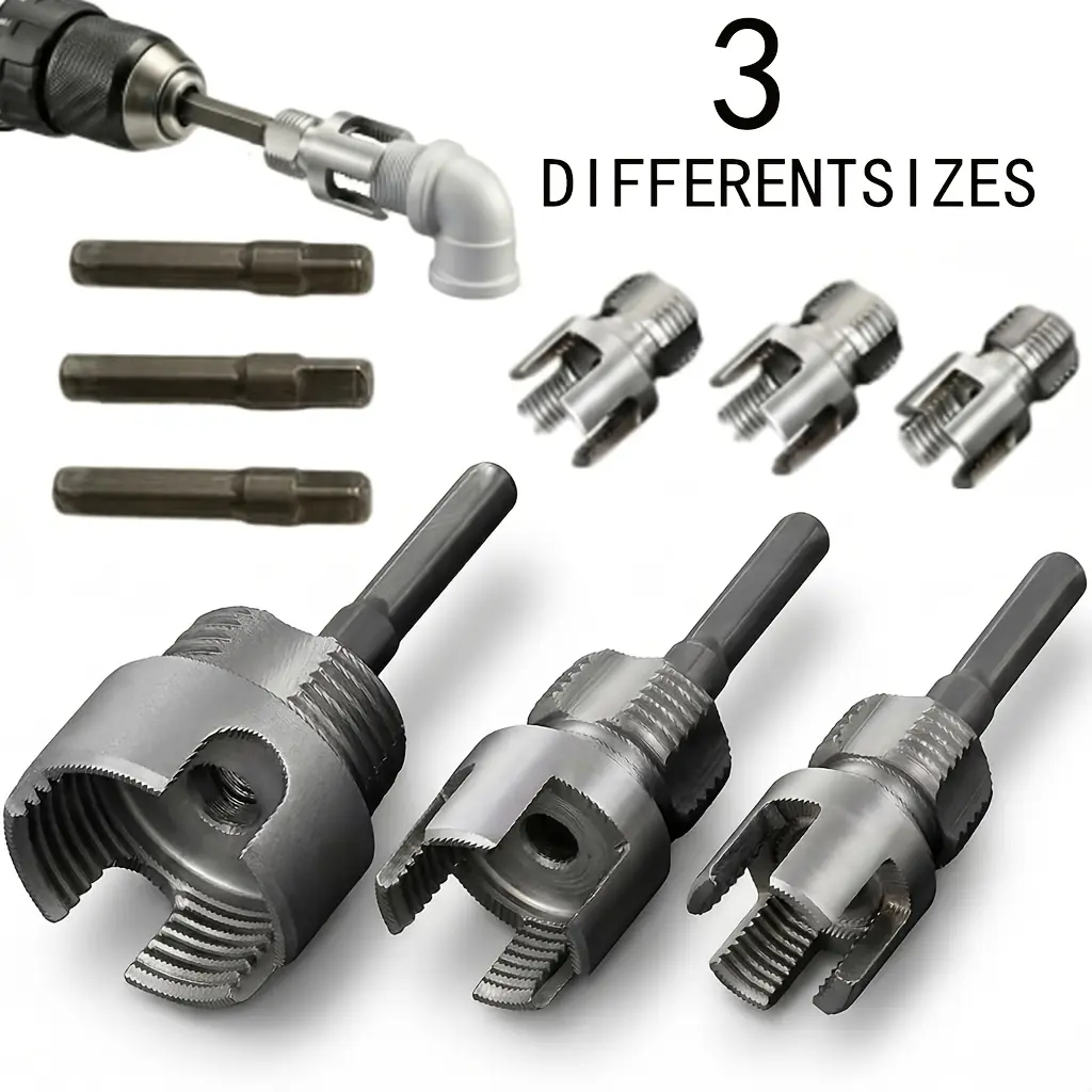 3-Piece Heavy-Duty Alloy Pipe Threading Tool Set| 1/2", 3/4", 1" Internal & External Pipe Threading Dies| Drill Compatible| Suitable for PVC/PPR/MPP Pipes| Plumbing Tools for Professionals and Pipe Installation summervibes