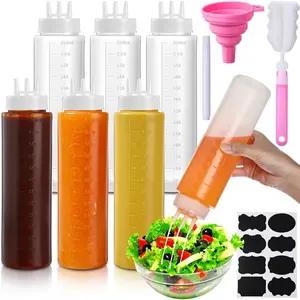6 count 3 Hole Squeeze Bottles for Sauces Plastic Condiment Squeeze Bottles Tomato Sauce Ketchup Dispensers Salad Dressing Container  for Oil BBQ  Pancake Craft(22 Oz/ 650 ml)