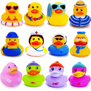 12-Pack Rubber Duck Assortment, Rubber Duckies for Kids, Baby Bath Toys & Toddler Floaters, Classroom Halloween Party Favors, Swimming Pool Decorations