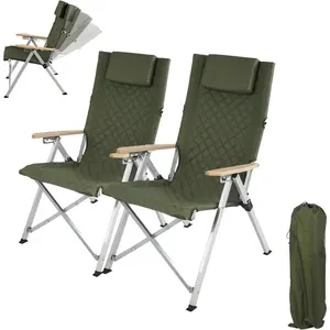 Reclining Camping Chair, Heavy Duty Folding Chairs with 4-Stage Adjustable High Back  Adults, Compact Foldable Outdoor Patio Reclining Chair with Storage Bag (Green, 2 Pack)
