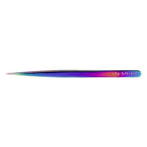 LASH ANARCHIST Straight Isolation Lash Tweezer - Rainbow Metal Collection, Shiny Metallic Tweezer for Lash Application