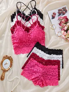 8-Piece Lace Bralette Set, Sexy Backless Design, No Underwire, Full Coverage, Summer Fitted Lingerie Underwear for Women & Girls