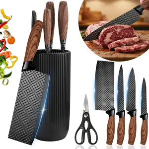 6-Piece Kitchen Knife Set, Chef Knife Set with Universal Knife Block, Non-Stick Stainless Steel, Scissors, Peeler & Ergonomic Wooden Handle Kitchen Essentials for Chef, Anti-Rust, Super Sharp, Best Gift#fathersdaygift