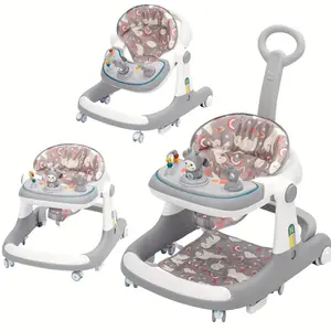 Black Friday 3-in-1 Baby Walker Activity Table & Push Walker with Adjustable Height Locking Brakes 360 °   Rotating Wheels Removable Play Table with Interactive - Convertible Sit-to-Stand Learning Walker for Boys & Girls Sturdy Frame with Safety Lock Grey