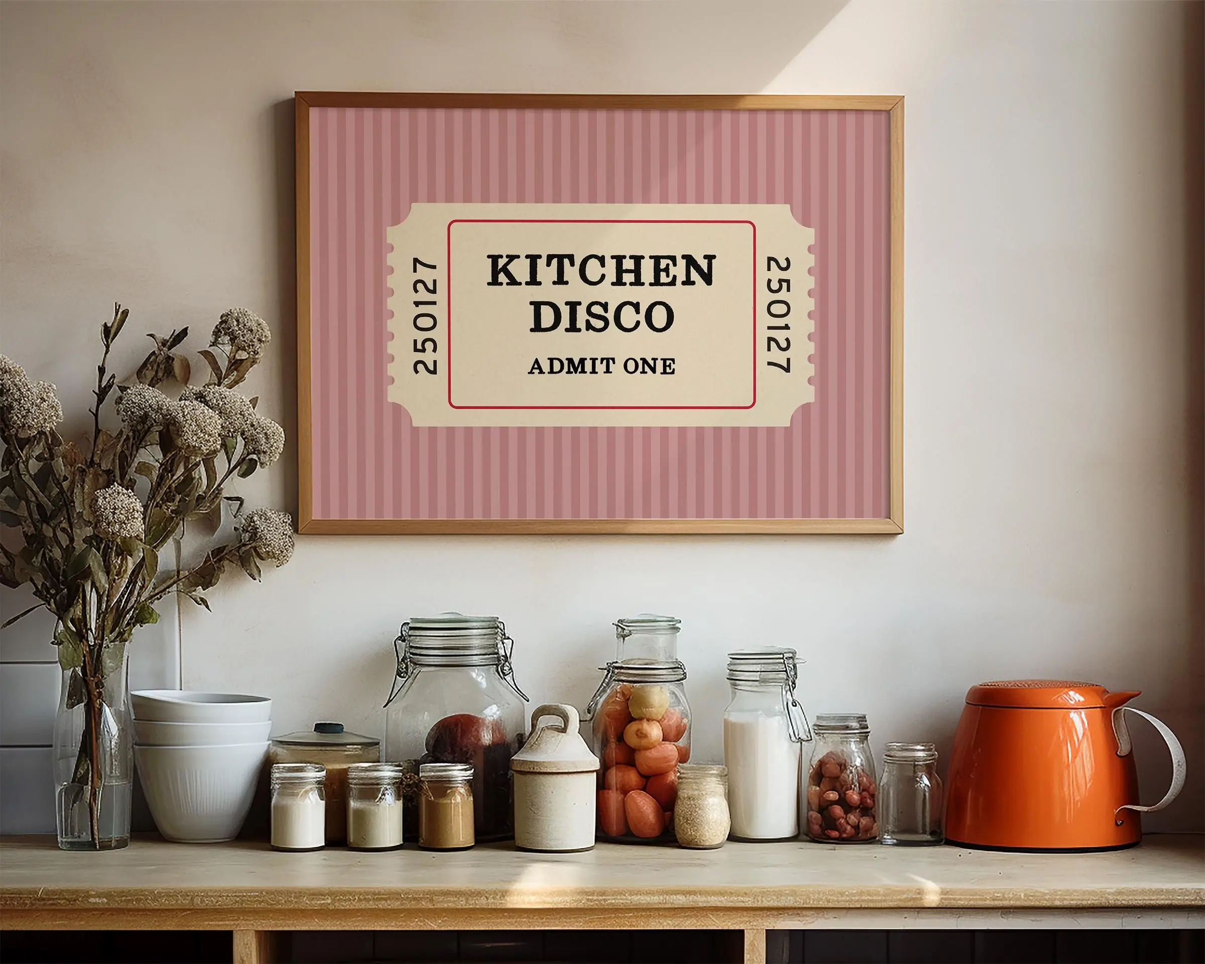 [SALE UP TO 40%] [Unframed] Kitchen Disco Retro Ticket Print Vintage Home Decor Trendy Wall Art Funny Gift for Cook Decoration Color Scheme Style Dining Room