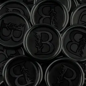 50Pcs Black Handmade Vintage Botanical Leaves Adhesive Wax Seal Stickers for Wedding Party Invitations Envelope Gift Wrap Christmas (Initial B, Black)