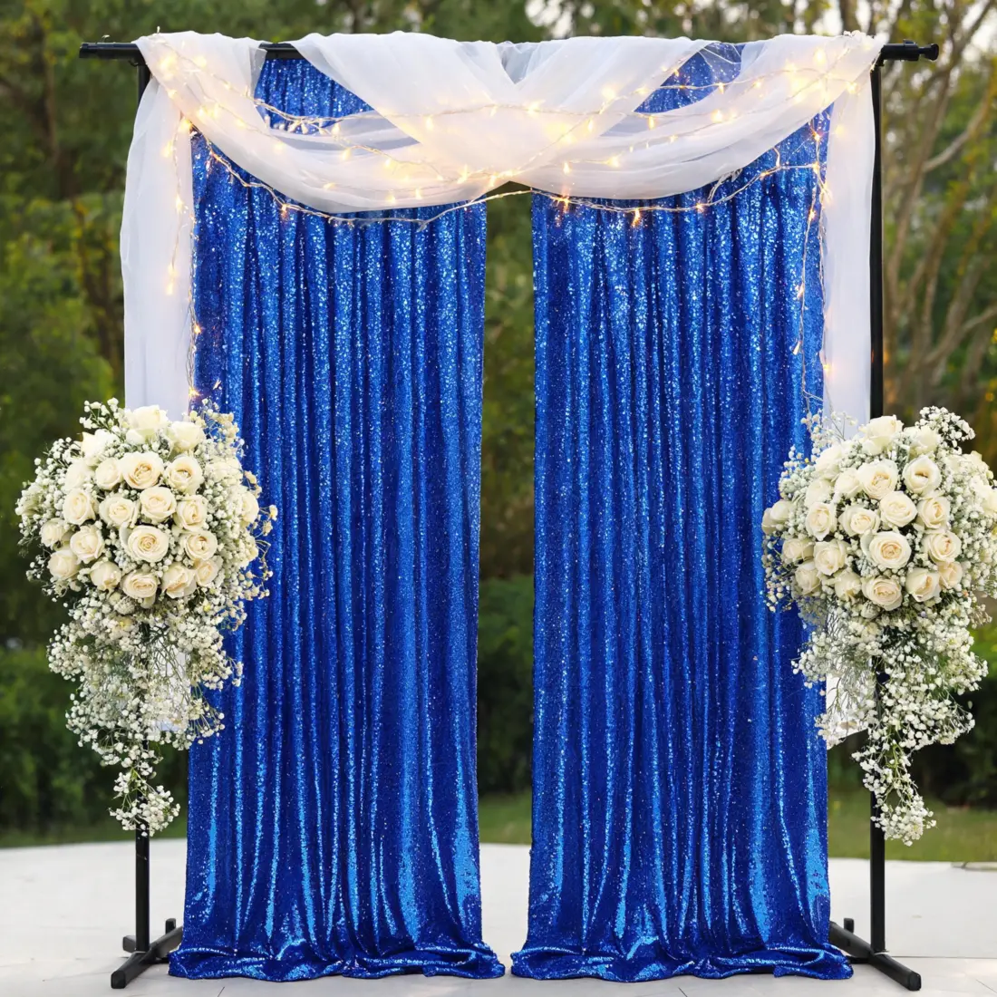 Royal Blue Round Polyester Sequin Backdrop Curtain 2-Piece Set (2x8ft), Event Decor for Super Bowl Game Day Party, Multiple Uses for Photography & Celebrations, Two Piece Set